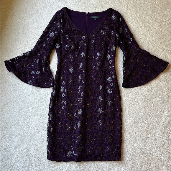 Ralph Lauren Deep Purple Sequin Dress - Picture 1 of 5